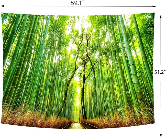 Delur Forest Pathway Tapestry Sunset Tropical Rainforest Nature Tree Tapestry Wall Hanging Sunrise Scenic Natural Green Landscape Headboard for Bedroom Living Room Home Decor (51.2" x 59.1")