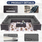 Patio Furniture Set 14-Pieces Outdoor Furniture for Backyard Wicker Sectional Sofa Set, Rattan Patio Conversation Set with Thickened Cushions and Glass Coffee Table, Grey
