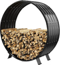 Round Heavy Duty Firewood Rack – Galvanized Wave-Shaped Steel with 4 Sturdy Legs – 0.8mm Thick Black Coated – Indoor or Outdoor Wood Holder for Fireplace,Patio & Deck Fire Pit (3.3FT Diameter)