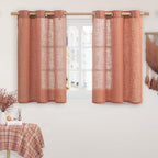 LAMIT Short Linen Curtains 40 Inch Length for Kitchen, Semi Sheer Light Filtering Window Curtains Farmhouse Boho Bronze Grommet Panels for Cafe/RV Camper, Terracotta, 2 Panels, 34 x 40 Inch