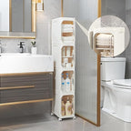 LXLXXL 5-Tier Narrow Storage Cabinet Slim Bathroom Storage Cabinet with Movable Wheels Tall Bathroom Organizer Skinny Cabinet for Small Spaces，Beige