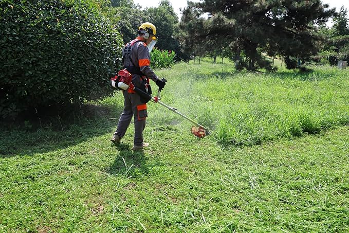 2-Stroke Gas Brush Cutter Pro-Grade String Trimmer EPA Compliant Orange Heavy-Duty Weed Eater Lawn & Overgrowth Clearing Tool