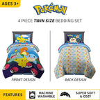 Franco Kids Bedding Super Soft Comforter and Sheet Set, 4 Piece Twin Size, Pokemon (Prints May vary)