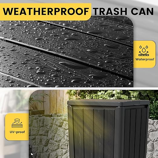 Outdoor Trash Can with Lid, Waterproof Resin Garbage Can with Tiered Lid, Outside Trash Bin for Patio, Kitchen, Backyard or Deck
