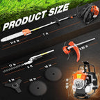 6 in 1 52cc Brush Weed Cutter Petrol Hedge Trimmer Grass Pruner Chainsaw Trimmer with Four Mowing Heads for Gardening Care