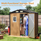 6X4FT Garden Storage Shed with Lockable Door,Steel Tool Shed with 1 Clear Window, Anti-Corrosion Metal Shed for Backyard Patio Lawn (Light Wood Grain)