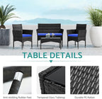 Patio Furniture, 4 Piece Conversation Set, Outdoor Wicker Rattan Table and Chairs, Sectional Sofa with Thick Cushion for Garden, Yard, or Porch, Dark Brown