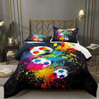 Bodhi Soccer Comforter Set Full,Boys Sports Comforter Set Full,Rainbow Graffiti Football Bedding Set for Boys,Kids,Teens with Matching Pillowcases,Boys Teen Comforter Set Full