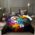 Bodhi Boys Teen Comforter Set Queen,Soccer Comforter Set Queen,Boys Sports Comforter Set Queen,Rainbow Graffiti Football Bedding Set for Boys,Kids,Teens with Matching Pillowcases