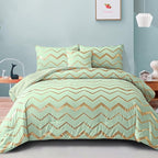 Sage Green/Gold Comforter Set Queen, Metallic Print Glitter Bedding Set Cute Shinny Bed Sets for Teen Girls Kids Women, 4 Piece (2 Pillowcases, 1 Decorative Pillow Sham)