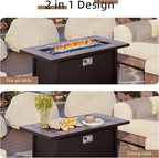 Shintenchi 6 Pieces Patio Furniture Sets w/Fire Pit Table, Outdoor Conversation Set w/50,000 BTU Steel Gas Fire Pit, Beige Patio Rattan Sectional Sofa Set w/Brown Top Fire Pit