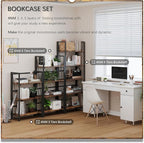 4NM No-Assembly Folding Bookshelf Storage Shelves 4 Tiers Vintage Bookcase Standing Racks Study Organizer Home Office (Rustic Brown and Black)