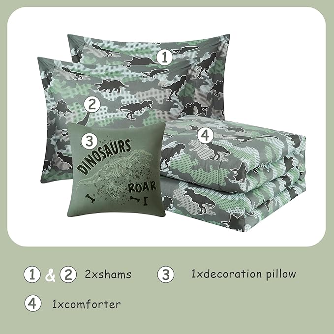 KALEIDOSPACE Kids Comforter Set Full Size for Boys, Glow in The Dark Dinosaur Bedding Set Full-1 Full Comforter, 1 Decor Pillow, 2 Pillow Shams