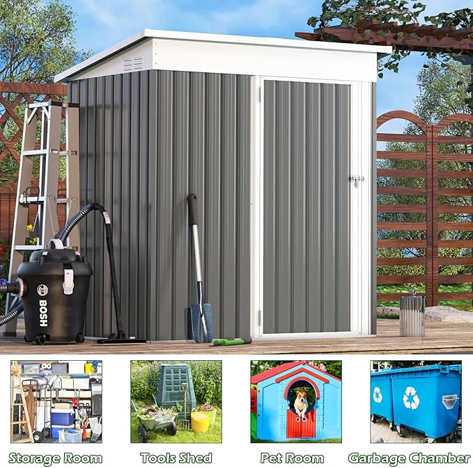 AECOJOY 5' x 3' Outdoor Storage Shed, Small Metal Sheds & Outdoor Storage Clearance with Lockable Door, Utility and Tool Storage Garden Shed for Backyard, Patio, Outside use in Dark Grey