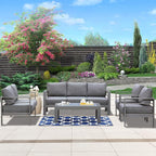 Wisteria Lane Aluminum Outdoor Patio Furniture Set, Modern Patio Conversation Sets, Outdoor Sectional Metal Sofa with 5 Inch Cushion and Coffee Table for Balcony, Garden, Dark Grey
