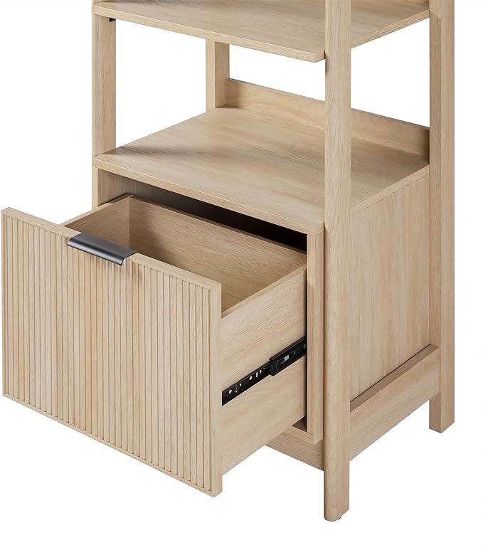 Walker Edison Modern Narrow Open Bookshelf Bottom, 22 Inch, One-Drawer Coastal Oak