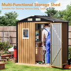 6X4FT Garden Storage Shed with Frame Floor & Lockable Door,Steel Tool Shed with 1 Clear Window, Anti-Corrosion Metal Shed for Backyard Patio Lawn (Light Wood Grain)