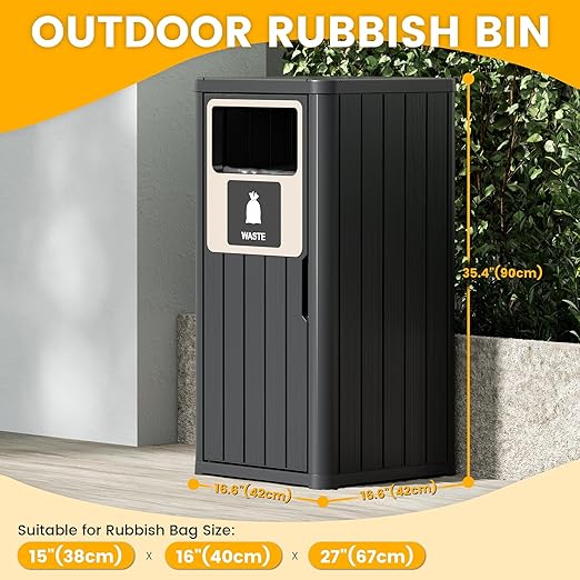 22 Gallon Outdoor Trash Can Waterproof Resin Patio Garbage Can for Outdoor Trash Bin for Patio, Garden,Black