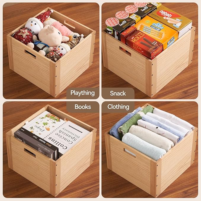 KIRIGEN Stackable Wood Storage Cube/Basket/Bins Organizer for Home Books Clothes Toy Modular Open Cubby Storage System - Office Bookcase Closet Shelves F26-NA
