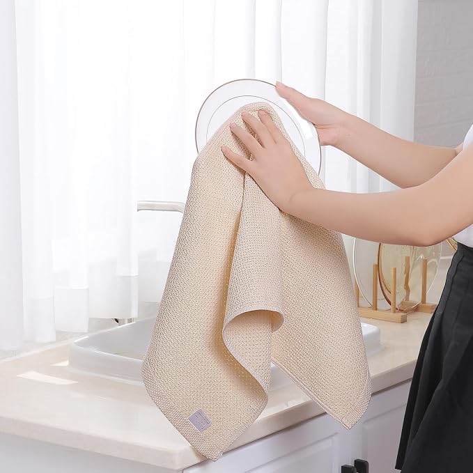 Homaxy 100% Cotton Waffle Weave Kitchen Dish Towels 8-Pack, Beige | 13 x 28 Inches, Ultra Soft Absorbent Dish Towels, Quick Drying Cleaning Towels