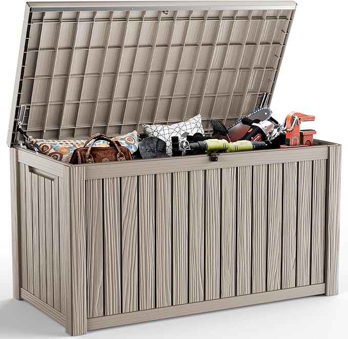 EasyUp 200 Gallon Deck Boxes Resin Large Storage Bins with Lids, Outside Storage Box & Deck Boxes Outdoor Waterproof for Outdoor Use