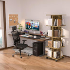 VECELO Rotating Bookshelf with Brake Wheels, 360°Display 4 Tier Floor Stackable Spinning-Bookshelf Tower for Kids&Adults, Revolving Bookcase for Small Space,Corner(Brown)