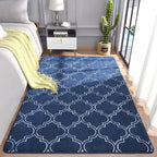 Chicrug Shag Geometric Modern Area Rug for Bedroom, 4x6 Feet Memory Foam Indoor Carpet, Fluffy Rug for Living Room Bedside Room Decor for Family Girls Kids Nursery Play Mat, Navy/White