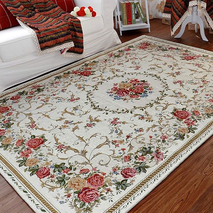Rustic Shabby Rose Rug Luxury Vintage Elegant Traditional Rugs Accent Floral Rugs Carpet for Home Living Room/Bedroom, 4' x 6', Country Rose