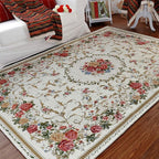 Rustic Shabby Rose Rug Luxury Vintage Elegant Traditional Rugs Accent Floral Rugs Carpet for Home Living Room/Bedroom, 4' x 6', Country Rose