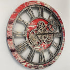 The Gears Clock The Original Real Moving Gear Wall Clock Vintage Industrial Oversized Rustic Farmhouse (24 inch (60cm),Red Lava)