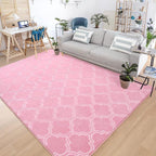 Chicrug Shag Geometric Modern Area Rug for Living Room, 7x10 Feet Large Memory Foam Indoor Carpet, Fluffy Rug for Bedroom Bedside Room Decor for Family Girls Kids Nursery, Pink/White