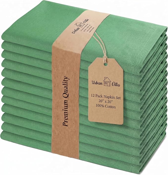 Urban Villa Cloth Napkins Cotton 20x20 (Set of 12) Geen