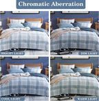 Blue King Size Comforter, Dorm Plaid Light Blue King Bedding Set Homestead-style King Size Bed Set for Bedroom (Light Blue,King,102"*90")