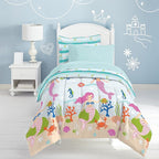 dream FACTORY Kids 7-Piece Complete Set Easy-Wash Super Soft Microfiber Comforter Bedding, Full, Light Blue Mermaid Dreams