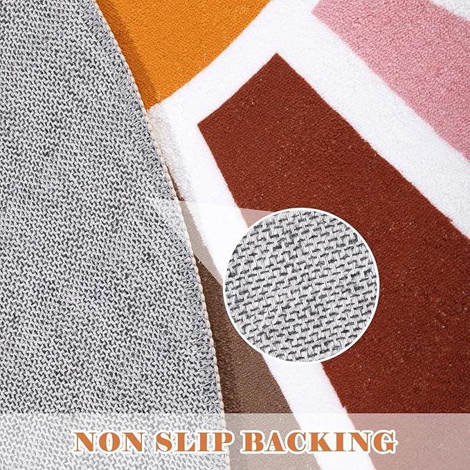 Topotdor Sun Rainbow Area Rug 4 x 6ft Boho Kids Nursery Rug, Colorful Washable Area Rug Ultra Soft Circle Classroom Rug Non-Slip for Bedroom Living Room Playroom Decor, Pink
