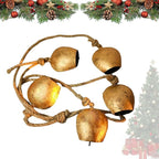 Harmony 5 Cow Bells Cluster on Rope - Large Rustic Vintage Lucky Cow Bells On Rope Wall Hanging Decor