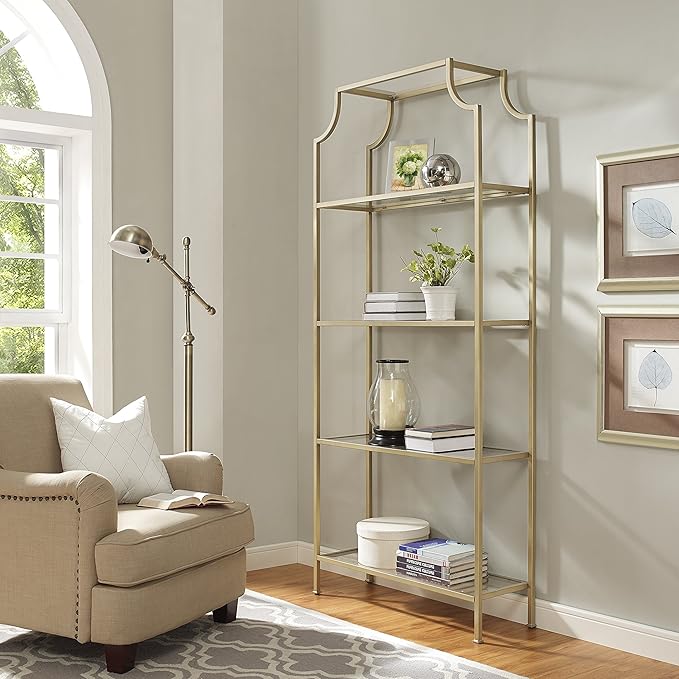 Crosley Furniture Aimee Etagere Bookcase - Gold and Glass