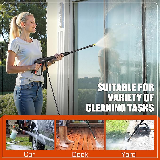 SENIX 13 Amp Electric Pressure Washer - 1700 PSI, 1.2 GPM, Compact with Foam Cannon, Spray Gun, 20-ft Hose, Turbo Nozzle, and 15° Spray Nozzles - Perfect for Cars and Driveways (HPWE13-L)