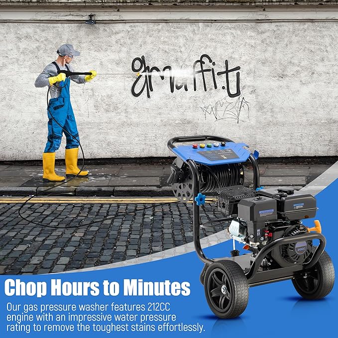 Gas Pressure Washer 3600 PSI, 2.3 GPM Heavy Duty High Power Washer,212CC Engine with 30FT Hose, Axial Aluminum Pump, Soap Tank, Spray Gun and Wand, 5 Quick Connect Nozzle (Blue)