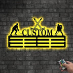 Personalized Hockey Medal Hanger Display - Custom Hockey Neon Sign, Led Light Up Sign, Medal Holder For Wall, Hockey Decor for Boys, Man Cave, Players, Coaches, Teen Gift
