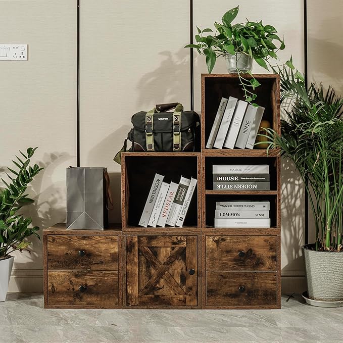 Magic DIY Cube Storage Organizer Stackable Cubes for Home Books Clothes Toy -Modular Cubby Storage System -Closet Organizer -Bookcase Closet (Antique brown, General Cube)