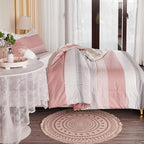 Litanika Pink Full Size Comforter Sets for Girls, 3 Pieces Blush White Colorblock Women Lightweight Bedding Comforter Set
