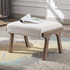 chairus Mid-Century Modern Accent Chair with Ottoman, Linen Fabric Armchair with Wood Legs Comfy Upholstered Single Sofa Chair for Living Room/Bedroom/Lounge, White