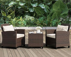 Shintenchi 3 Pieces Patio Furniture Set 3 Pieces PE Rattan Wicker Chairs with Table Outdoor Furniture for Backyard/Garden/Poolside/Outdoor Restaurant Brown Rattan with White Cushion