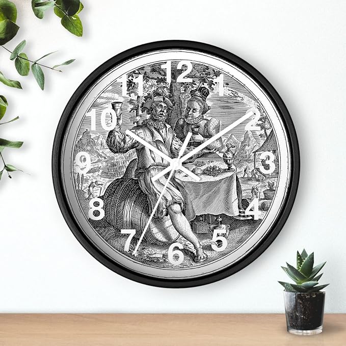 Mozingo ~ Wine Clock for Kitchen Bar Wall It's Wine O'clock Silent Time Gift Home Decor Made In USA, 10" (Hour Marks - Numbers, Clock Frame Color - Black, Wine Theme #02)