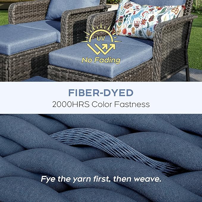 Yechen Patio Conversation Set with 44" Propane Gas Fire Pit Table - 6 Pcs Outdoor Wicker Furniture Set with Lid & Wind Shields - Luxury 7 Seats Sectional Sofa Set for Porch,Backyard