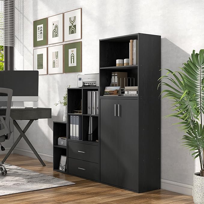 Apexa 2-Tier Cube Storage Organizer Shelves, Stackable Wood Bookcase Fits Cubby Bins for Organization, Dorm Teen Room Decor & Home Office, Black