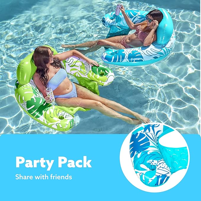 SLOOSH Inflatable Pool Floats Adult,2 Pack Pool Chairs with Cup Holders,Blow up Floats Chair,Hammock Noodle Mat for Relaxing Summer Water Fun Swimming Party Beach