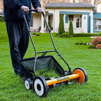 Walensee 18-Inch 5-Blade Push Reel Lawn Mower, Cordless Manual Reel Lawn Mower Walk-Behind Steel Lawn Mowers with Removable 10-Gallon Grass Catcher, Sponge Grip, 9-Position Cutting Height Adjustment