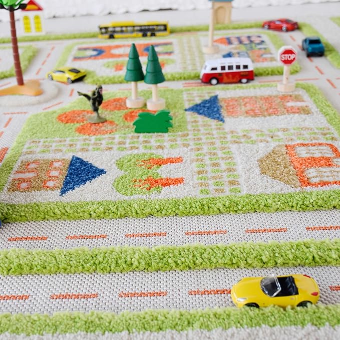 IVI 3D Play Carpet 71 x 52.5-inch Educational Green Traffic Soft Floor Rug Mat for Bedroom, Kids Den, or Playroom, Large